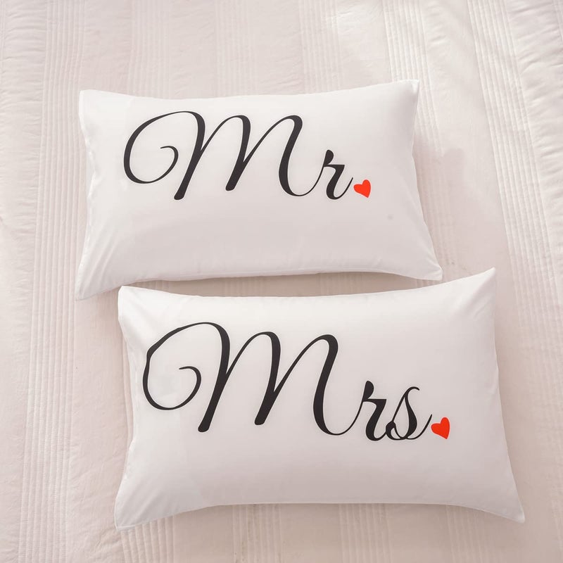 NTBED Couples Pillowcases Mr and Mrs Pillow Covers Heart Printed Bed Pillowcase,Valentine's Day,Anniversary Wedding Gifts Home Decoration (19''x29'') - Image 4